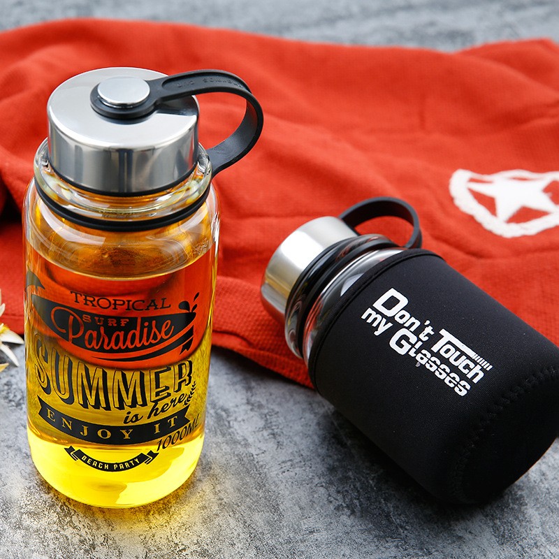Portable 1000ml Glass Sports W - Outdoor Sport Glass Water Bottle recension och pris