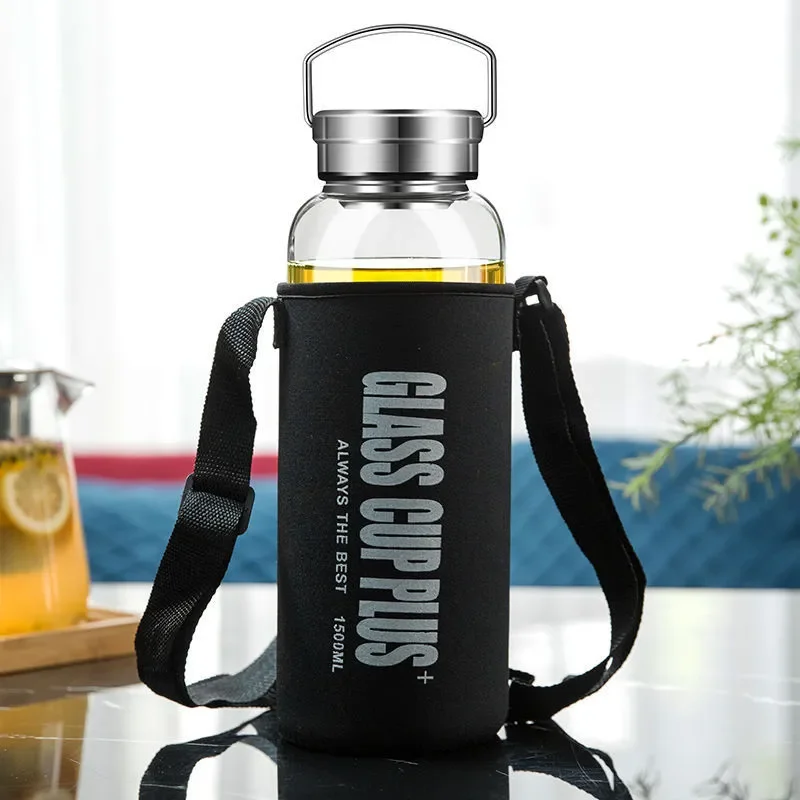 2L Glass Water Bottle with Str - Outdoor Sport Glass Water Bottle recension och pris